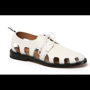 Bottega Veneta White Leather Cut-out Derby Shoes